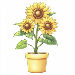 Obraz premium Three Sunflowers In A Pot