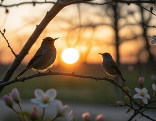Obraz premium Morning Melodies: The Symphony of Spring Birds at Dawn