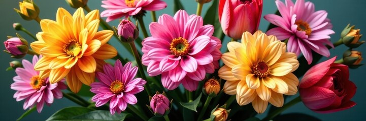 Bouquet of mixed flowers in a floral arrangement, arrangement, blossoms