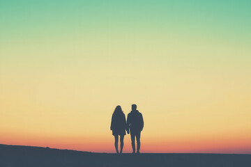 Fototapeta premium Silhouette couple sunset backdrop