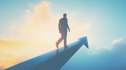 Obraz premium A business leader walking on an upward arrow, symbolizing continuous improvement and growth.