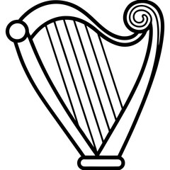 Artistic Harp with Ornamental Hearts – Digital Line Drawing