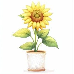 Obraz premium Yellow Sunflower in a White Pot