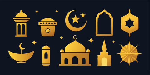 Fototapeta premium Ramadan Kareem Celebration Bundle – Golden Icon Set Illustrator 