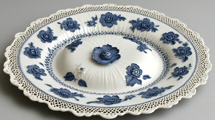 Elegant Blue and White Porcelain Serving Dish with Lid