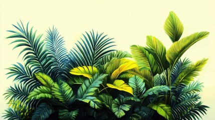 Vibrant Tropical Leaves with Shades of Green and Yellow