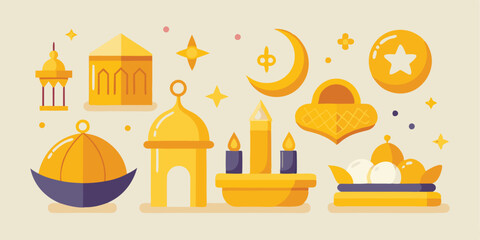 Ramadan Kareem Celebration Bundle – Golden Icon Set Illustrator  