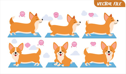 Cartoon Corgi Dogs in Various Poses – Cute Vector Set Illustration