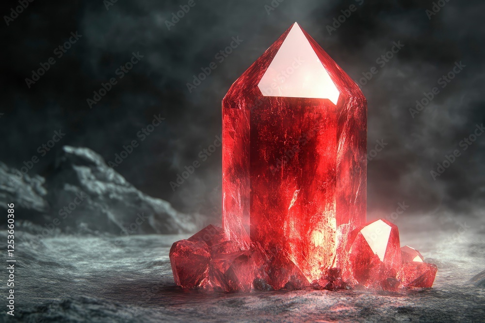 Wall mural a large red crystal with a blank background in a fantasy style
