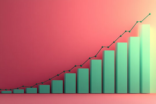 Growth chart, mint green bars, pink backdrop, copy space - Powered by Adobe