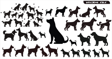 Set of Isolated Dog Silhouettes on White Background