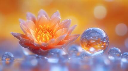 Fototapeta premium Stunning Water Lily & Crystal Orb Macro Photography: Nature's Serenity