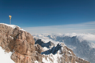 Zugspitze Summit and the wetterstein mountains in Bavaria Germany