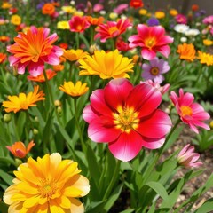 Vibrant Blossoms Flourishing in a Lush Garden, Signifying the Essence of Spring.