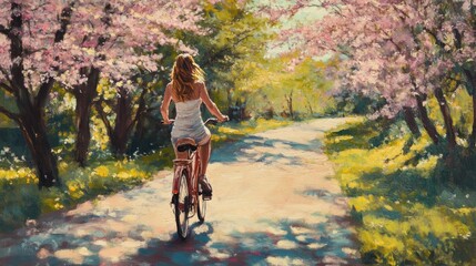 Springtime Bicycle Ride Through Blossoming Trees