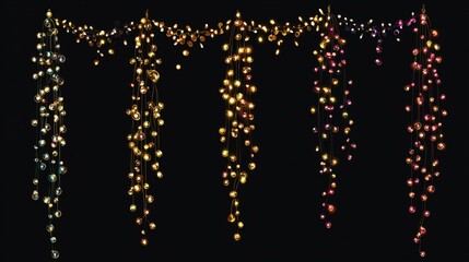 A collection of glowing LED fairy lights arranged as Christmas decorations.