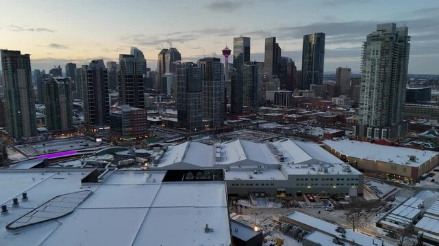 Calgary's skyline on a cold winter evening. 