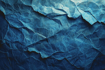 Fototapeta premium Crumpled white paper texture on a blue background creating an abstract artistic composition