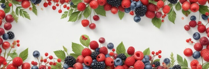 Watercolor wreath of assorted berries on a white backdrop, circular, botanical, wreath, hand painted