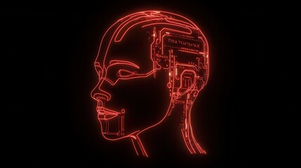 Creative glowing circuit head outline. AI and robot concept. 3D Rendering.