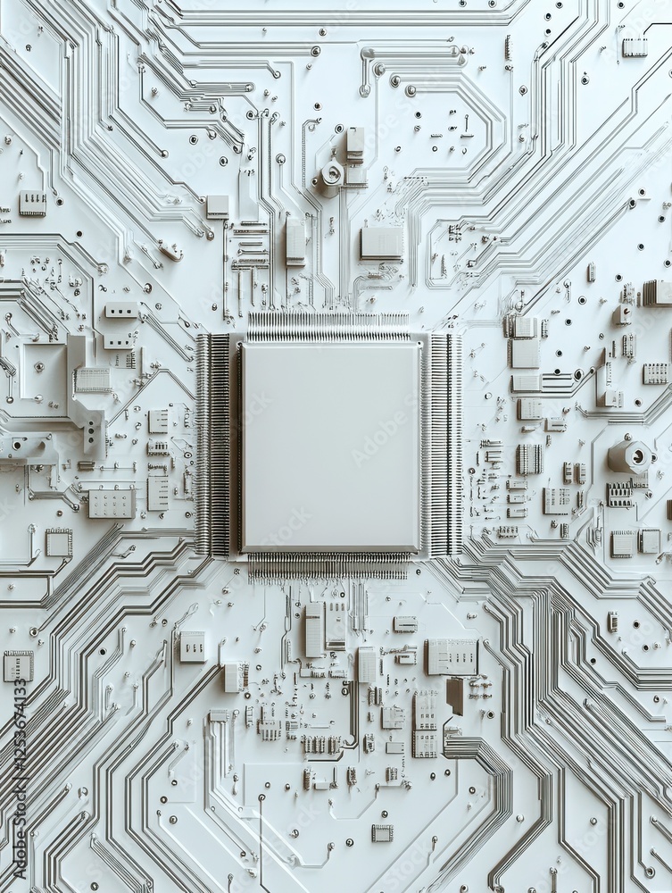 Poster digital circuit board with microchip. ai and electronic concept. 3d rendering