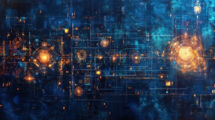 Fototapeta premium Cryptocurrency blockchain network background. Bright glowing symbols. Futuristic big data information. Graphic concept for your design
