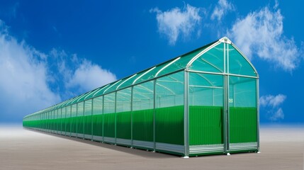 Obraz premium Green building against a clear blue sky, sustainable architecture and ecofriendly design