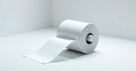 White toilet paper roll with a few sheets remaining , , household product usage, empty tissue box