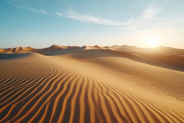 Desert sunset landscape, dunes, Africa, travel.