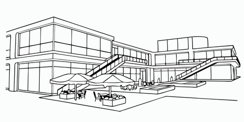 Fototapeta premium 3D Rendering of a Modern Restaurant and Mall – Architectural Visualization