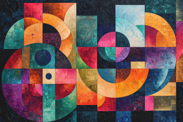 Fototapeta premium Colorful abstract painting featuring geometric shapes and vibrant hues in an artistic composition