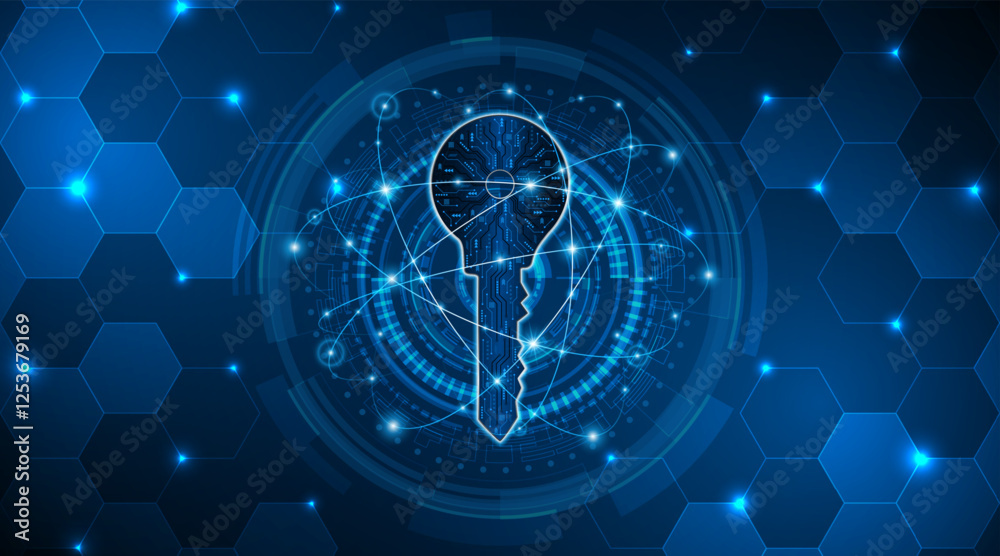 Poster technology circuit board key icon. Cyber ​​data security and privacy concept. modern technology innovation concept background	