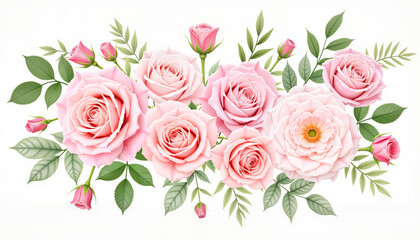 Cluster of pink roses in soft watercolor style, romantic elegance