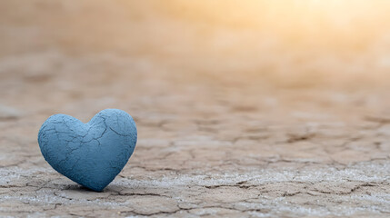 Fototapeta premium expressive blue heart on cracked earth, symbolizing resilience and hope