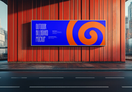 Outdoor Billboard Mockup &ndash; Realistic Wide Format Banner on Urban Wall with Daylight Reflection