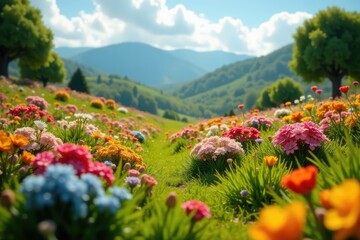 Descripci?n de almohadillas de paramo miniaturas en un jard?n, paisaje, flora