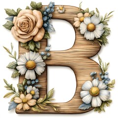 Pastel Watercolor Alphabet Decorated with Delicate Roses
