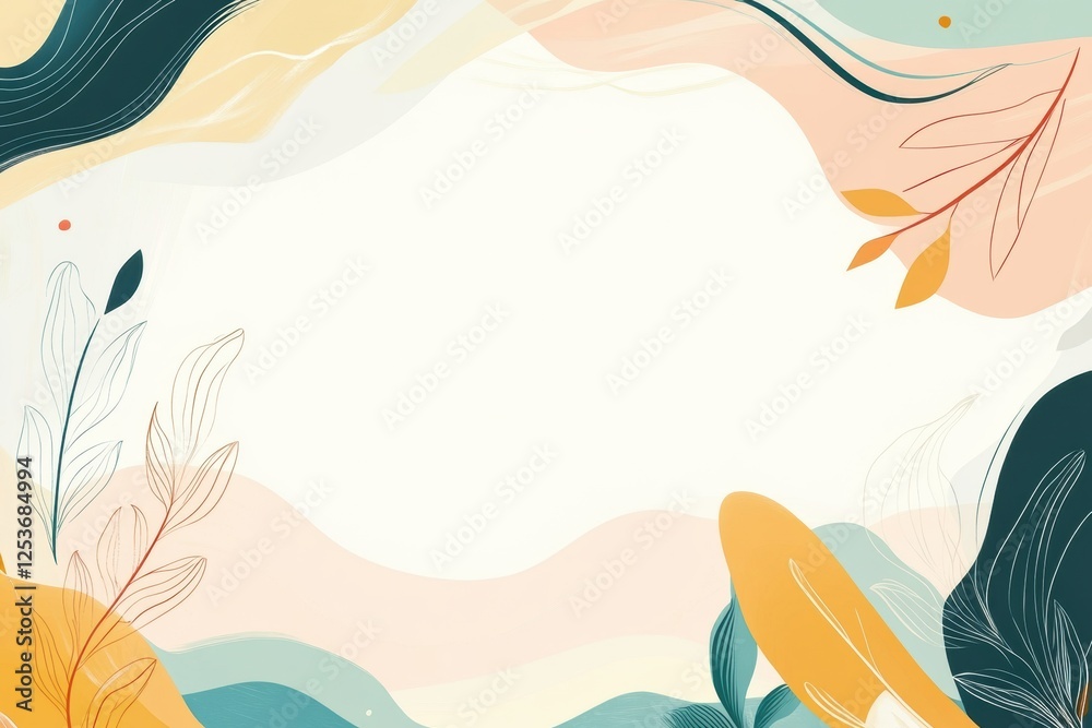 Poster flowing abstract lines capture the essence of gentle spring breezes in a serene pastel landscape. ge