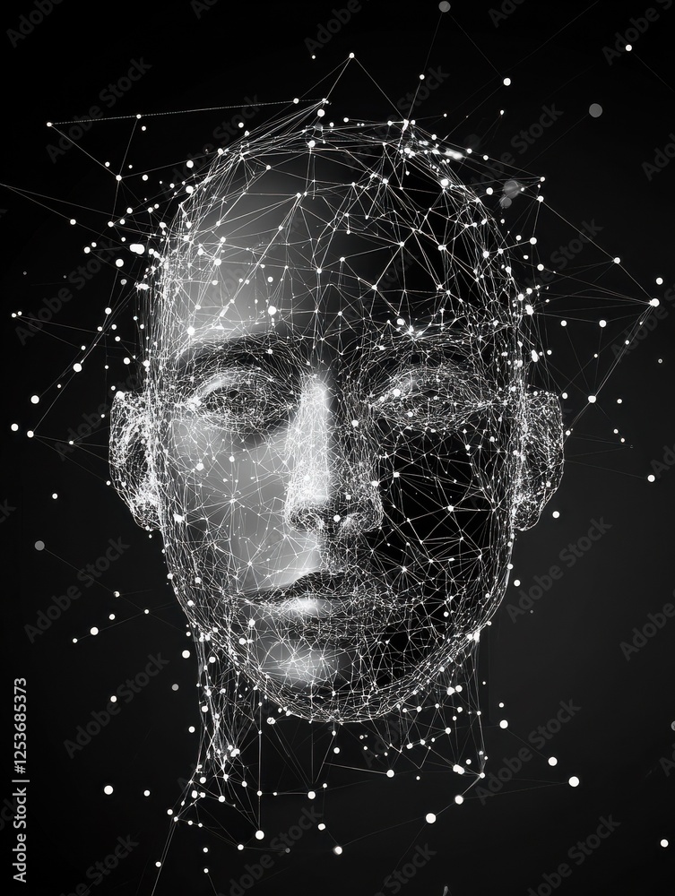 Poster artificial intelligence illustration. abstract polygonal space. triangles with connecting dots and l