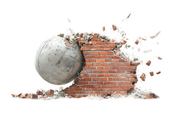 Concrete Sphere Demolishing Brick Wall - Destruction, Breakthrough, Power Concept