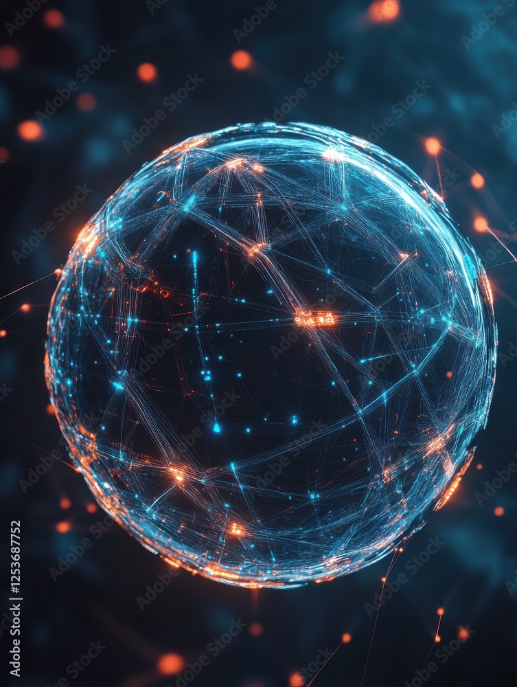 Poster abstract ai globe on dark background. artificial intelligence and metaverse concept. 3d rendering