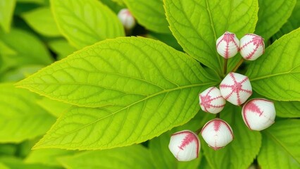 Foliage of Schima wallichii with bleached seed pods, ornamental, bleach, pod