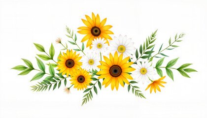 Obraz premium Vibrant watercolor bouquet of sunflowers and daisies, floral beauty