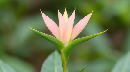 Pink Heliconia flower blooming in garden, nature background, botanical illustration