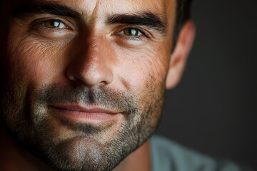 Obraz premium Portrait of confident man with short beard smiling subtly