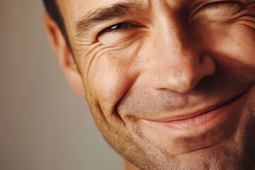 Fototapeta premium Close up of smiling man showing expression of happiness and well being