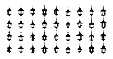 Fototapeta premium Set of Islamic Lantern Silhouette Elements for Ramadan Kareem Vector