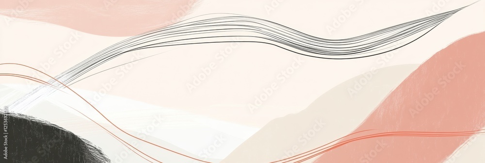 Poster flowing abstract lines capturing the essence of gentle spring breezes in serene pastel tones. genera