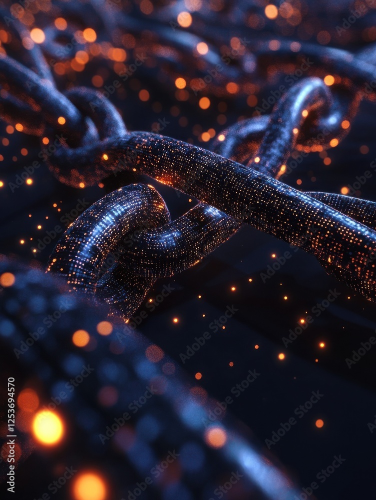 Poster creative glowing big data block chain background. cryptocurrency and software concept. 3d rendering.