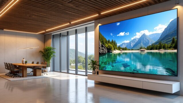 3D TV in Office Setting, Open office 3D TV with travel documentaries